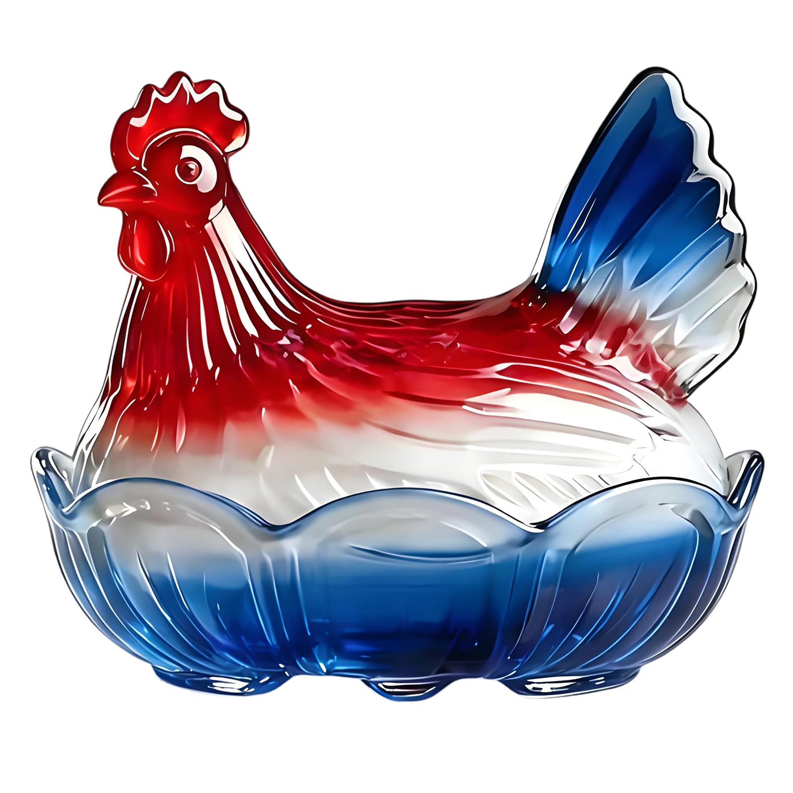 Jazuaiao Glass Patriotic Red White Blue Hen on Nest Candy Bowl with Lid Decorative Chicken Statue Candy Jar for Holiday Festives Hen on Nest Jar