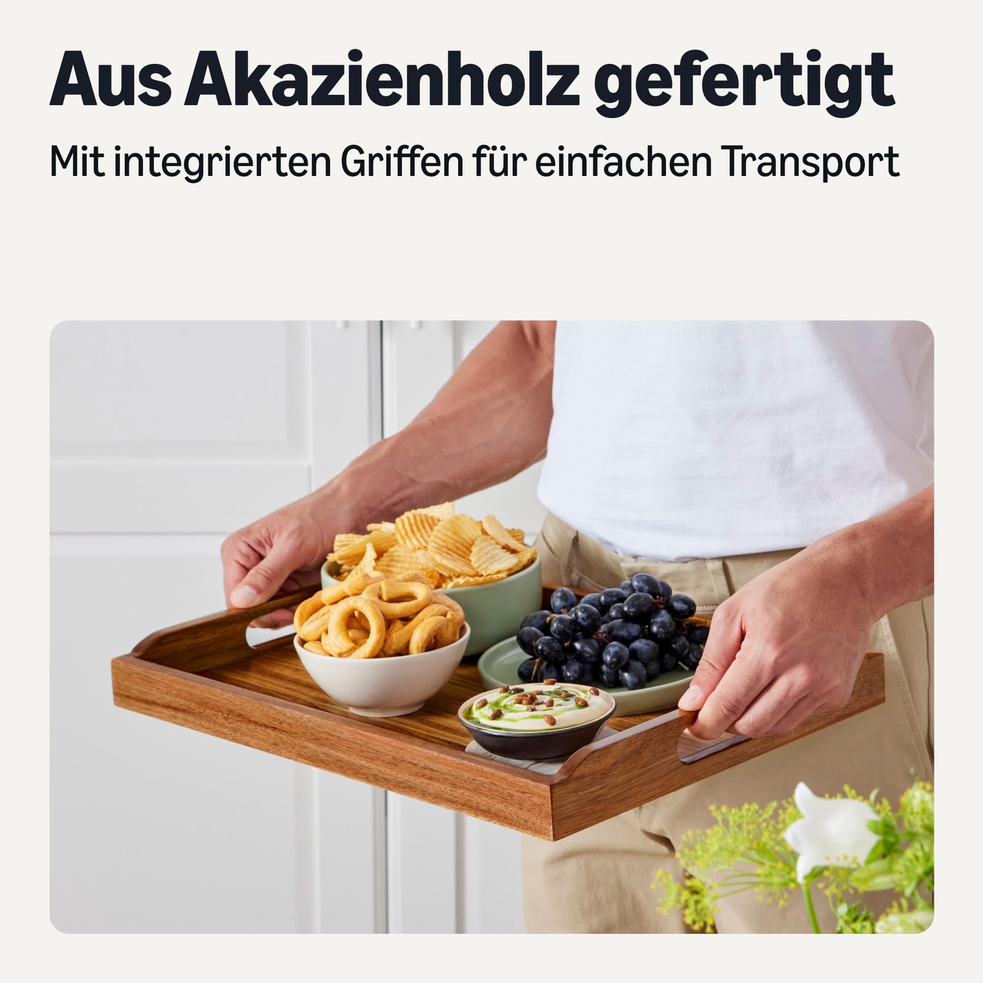 Amazon Basics Serviertablett aus Holz, Akazienholz, 43,2cm x 30,5cm