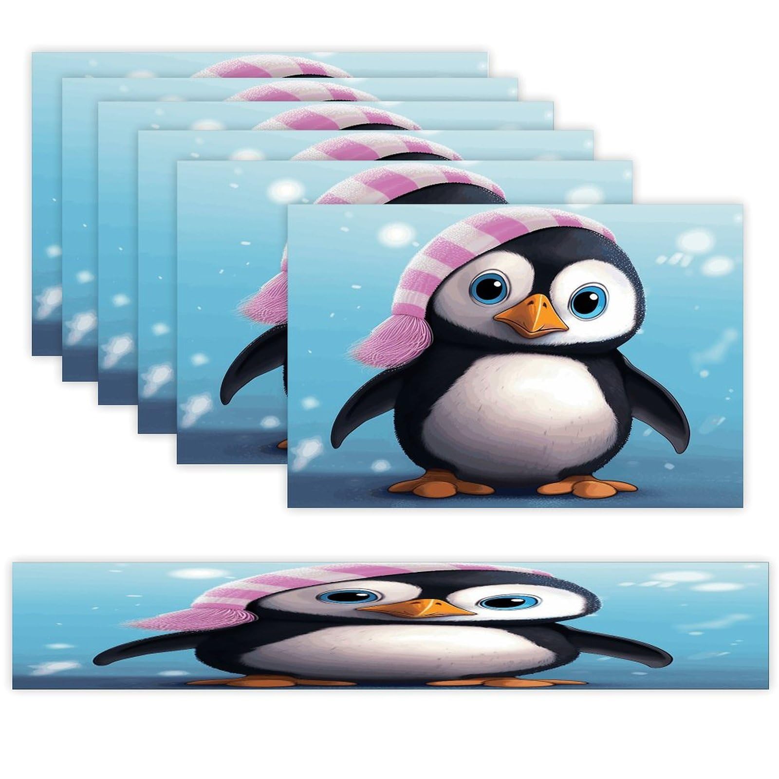 Lovely Penguin Table Runner and Placemats Set of 6 for Kitchen Washable Table Mats Heat Resistant Place Mats Non-Slip Place Mat Wipeable Placemat(6 Placemats+1 Table Runner)