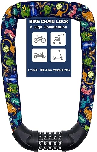 Miniatura 24 de NDakter Cerradura de cadena para bicicleta, combinación de 5 dígitos, resistente, antirrobo, cerradura de bicicleta de seguridad de Azul,Negro