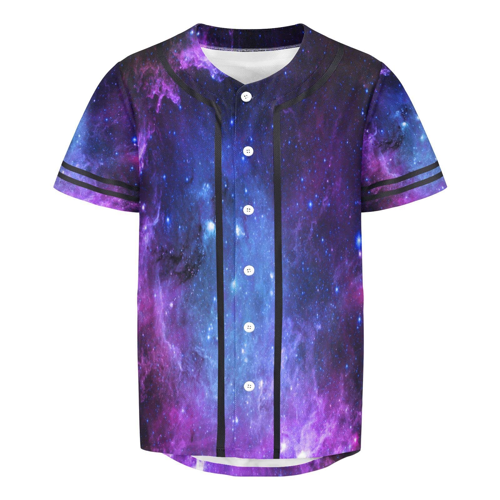 Outer Space Stars Nebula Galaxy Men's Baseball Jersey Short Sleeve Starry Night Sky Adult Button Down Shirts Uniform M