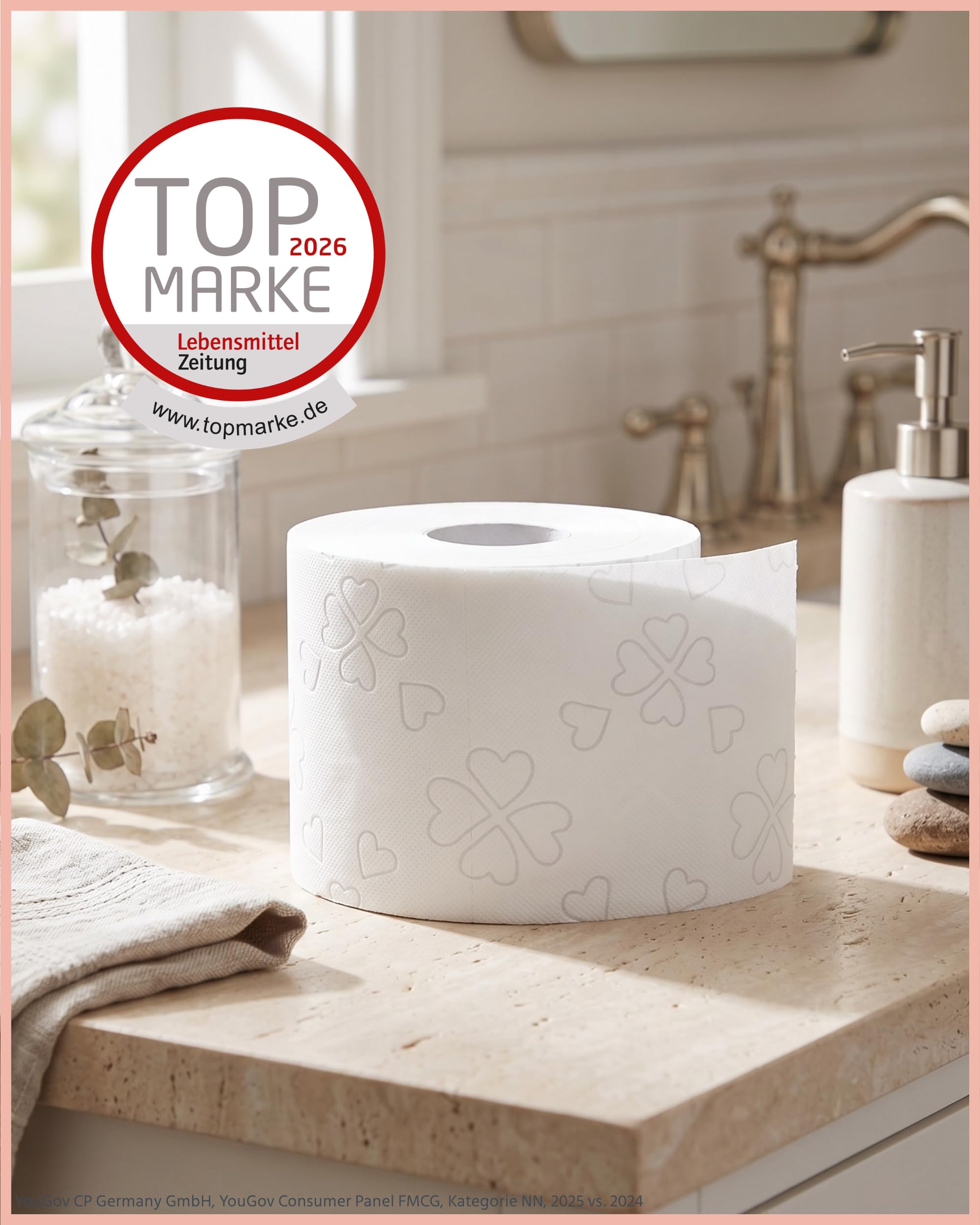 Glücksblatt Toilettenpapier samtweich 4-lagig, 48 Rollen Klopapier | Premium Frischzellstoff, Doppelseiten-Prägung, 130 Blatt, superweich & sanft, PEFC™ zertifiziert, 30% Recycling-Folie