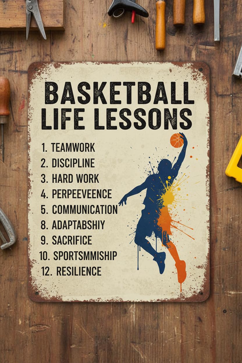 Inspirational Basketball Life Lessons Tin Sign, 8x12 Inch