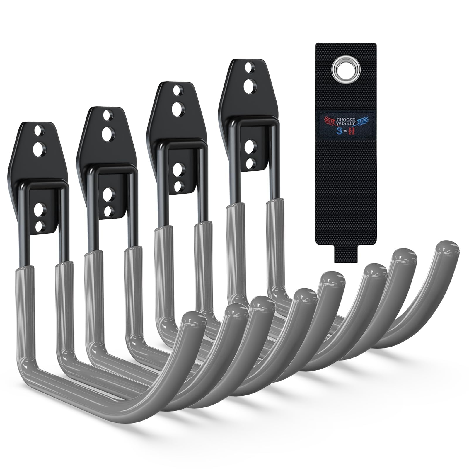 3-H Heavy Duty Hose Holder Wall Mount for Garden, 4-Pack Hose Hook with 3 Reinforced Welding Points & Non-Slip PVC Coating, Indoor/Outdoor Garden Hose