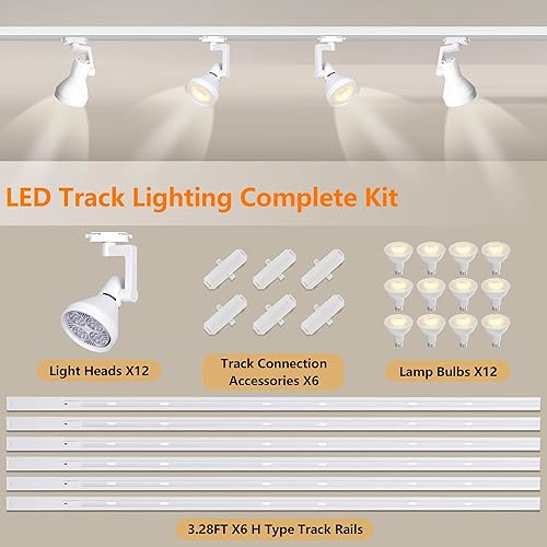Miniatura 9 de Yuemegou Kit de iluminación de pista iluminada de 6 luces, sistema de iluminación LED de 35 W con rieles de riel de 9.8 pies adicionales, 6