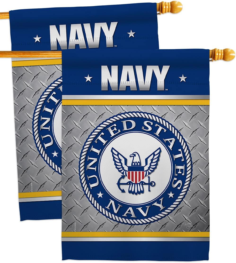 US Navy House Flags Pack Armed Forces USN Seabee United State American Military Veteran Retire Official USA Vintage Applique Small Decorative Gift Yard Banner Double-Sided Made In 28 X 40