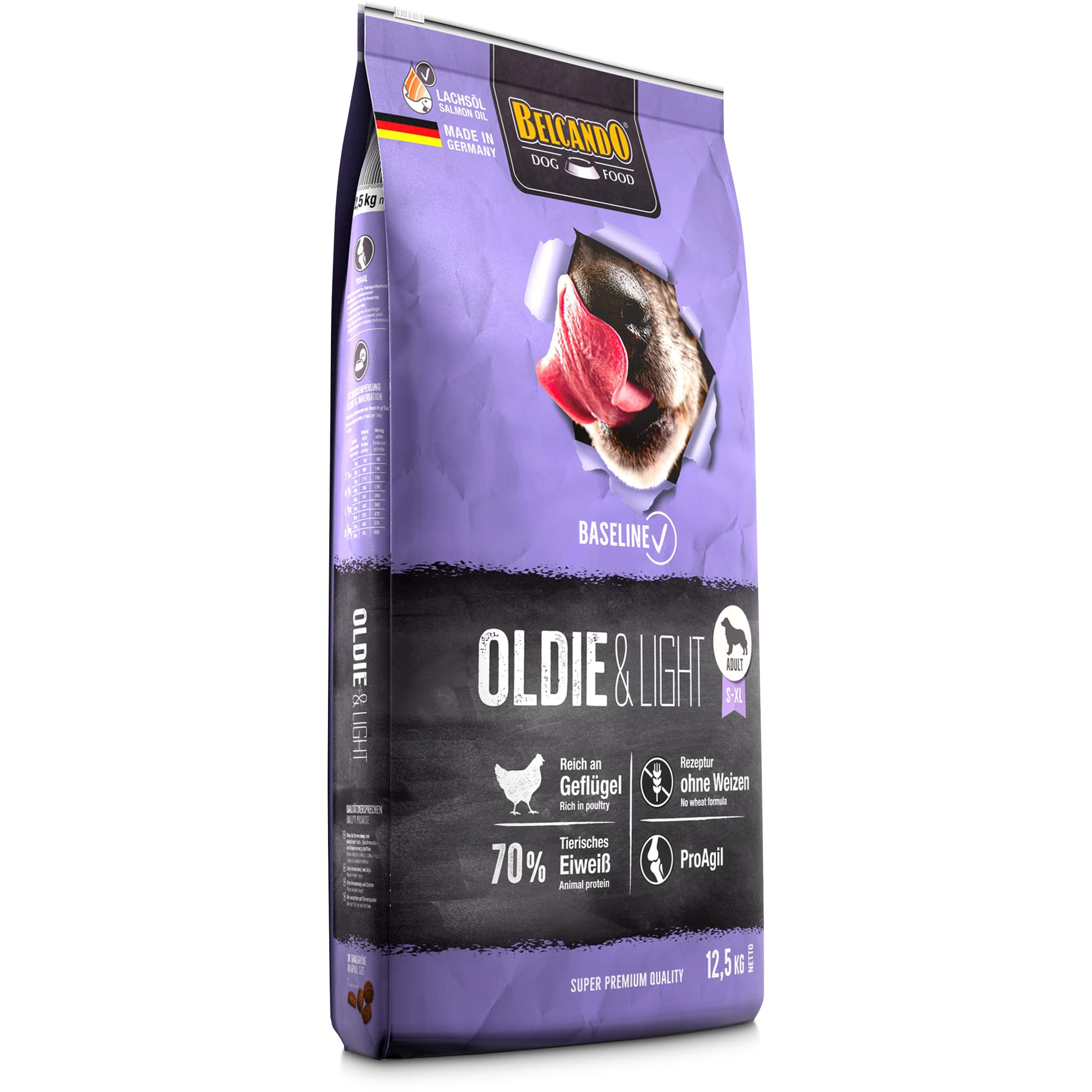 BELCANDO Baseline Oldie & Light sucha karma dla psów, 12,5 kg, dla dorosłych, mało aktywnych lub starszych psów wszystkich ras