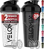 -2 Pack- 28 oz Protein Shaker Bottles for Protein Mixes - 2x Wire Whisk | Leak Proof Shaker Cups for Protein Shakes | Protein Shaker Bottle Pack (Black/Transparent)