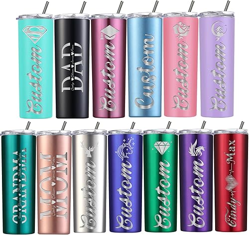 Miniatura 2 de Vasos ajustados personalizados con tapas y pajitas de 20 onzas vaso de café delgado grabado con láser personalizado con nombre regalo para mujeres