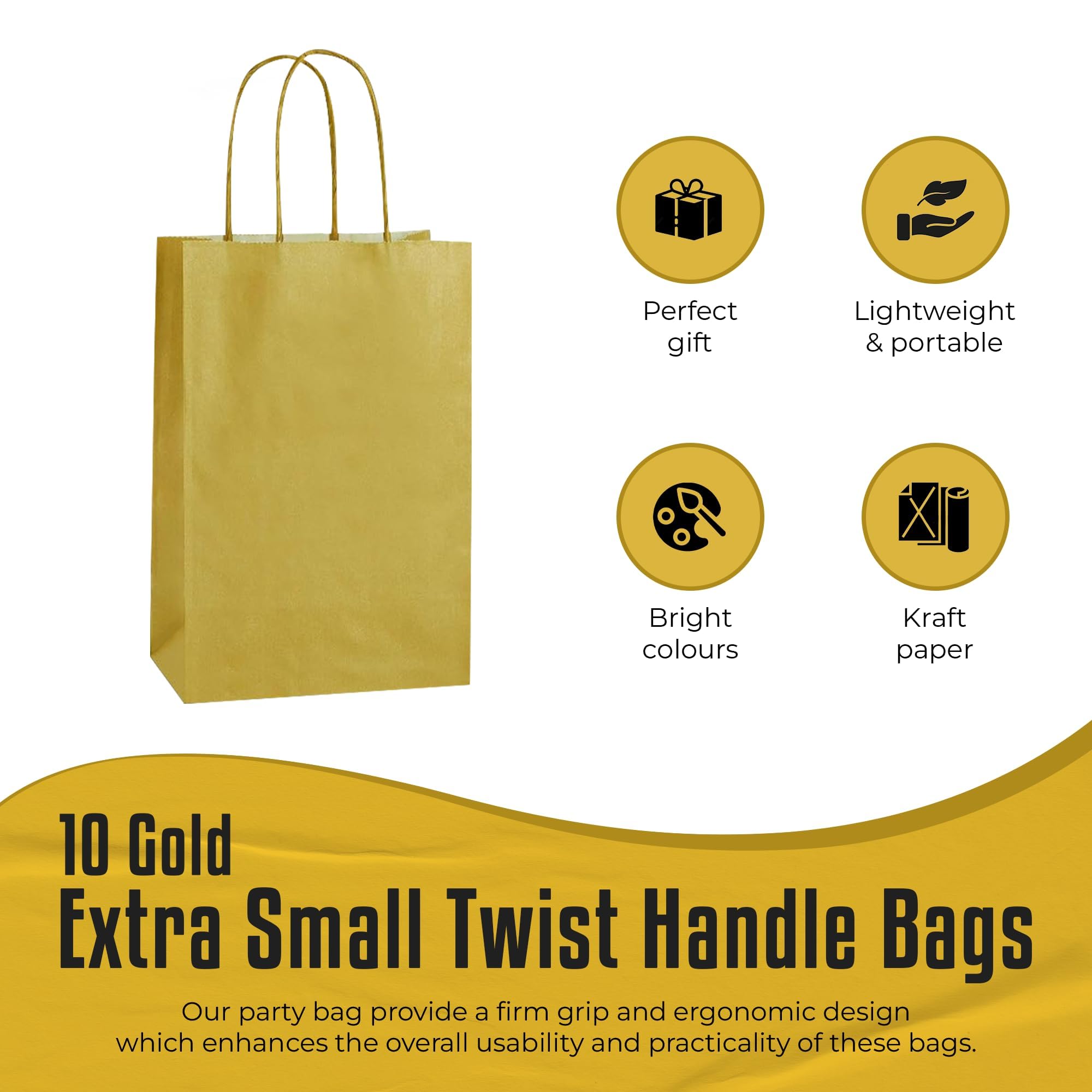 Thepaperbagstore 25 Gold Paper Party Bags With Handles, Colourful Paper Gift Bags for Kids and Adults Parties Birthdays - Image 2