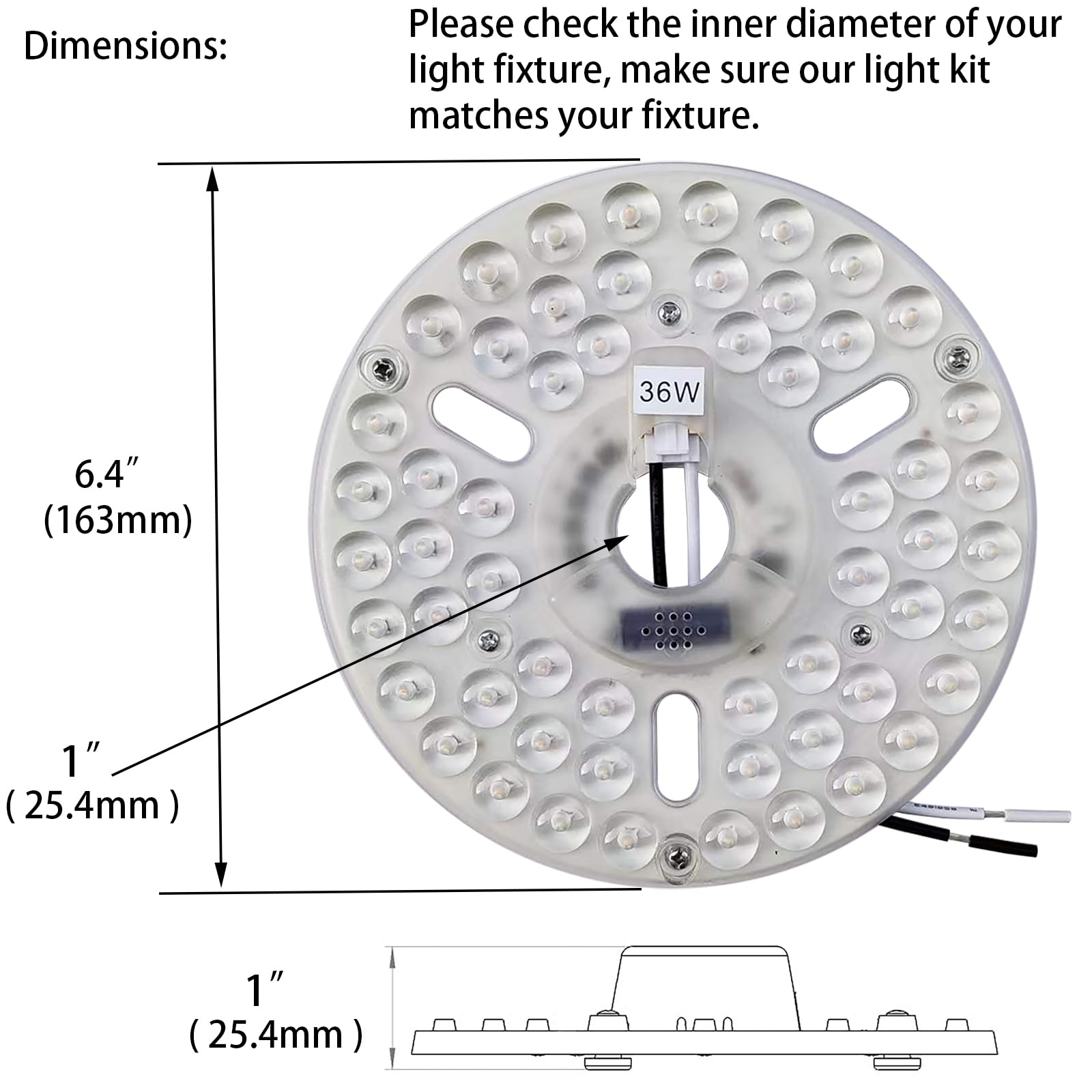 Kit de luz de ventilador de techo de 36 W y 6.4 pulgadas, repuesto de luz LED para panel de disco de motor para luz de techo empotrada, 3 CCT regulable 4