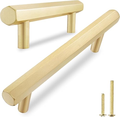 QOGRISUN Paquete de 2 tiradores hexagonales de latón macizo para cajones, centro de agujero de 4 pulgadas, adecuados para cocina, baño, tocador,