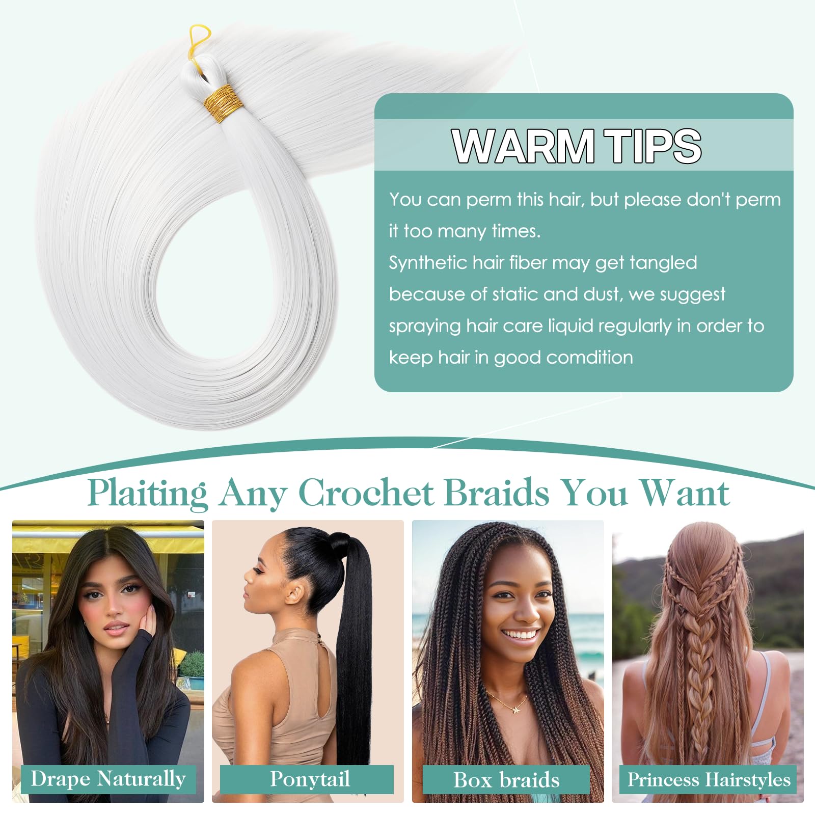 Locescsoc 28 Inch Straight Hair Extensions 150g 3 Packs Bone Straight Braiding Hair - Image 4