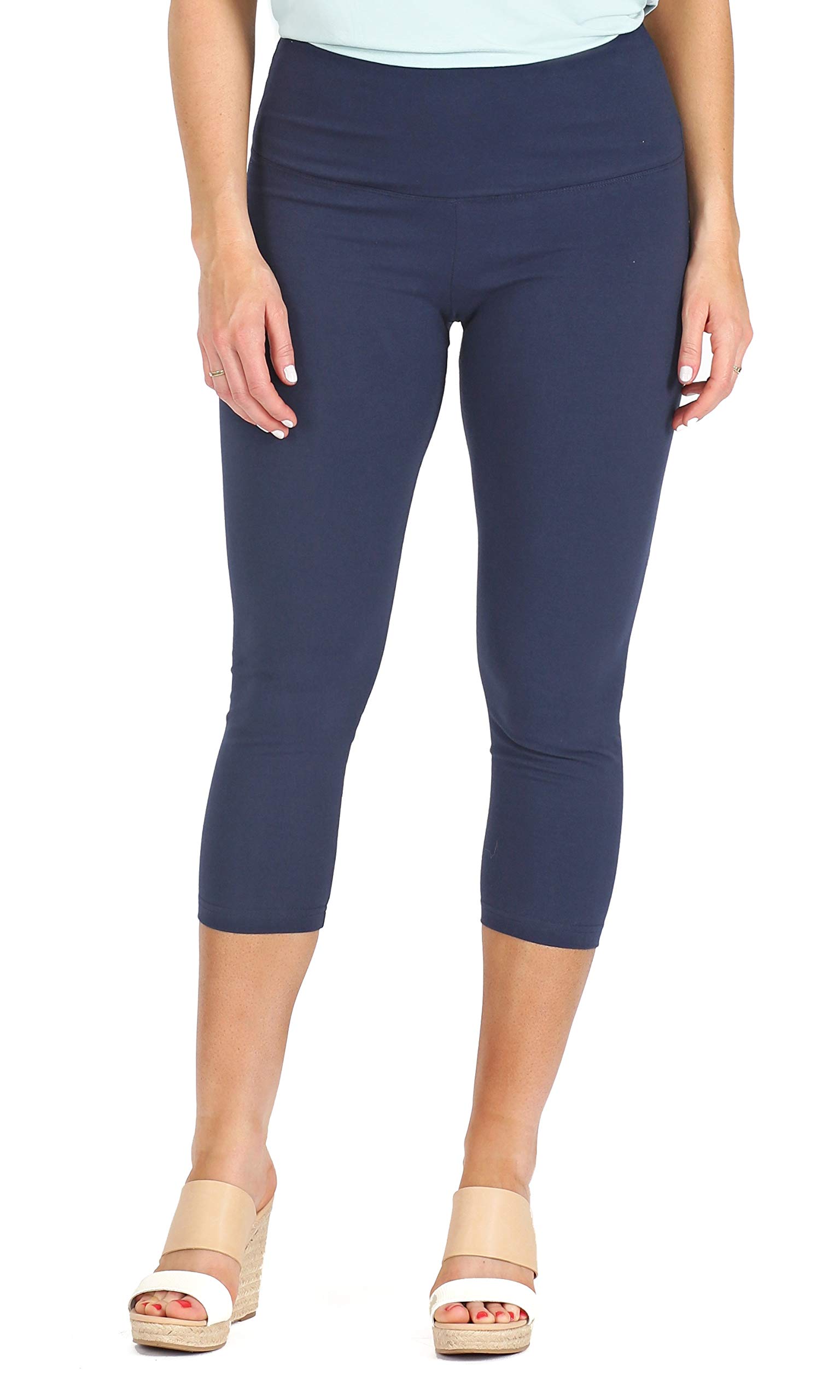 Leggings taille haute à enfiler, longueur corsaire en coton/élasthanne - Bleu - 2X