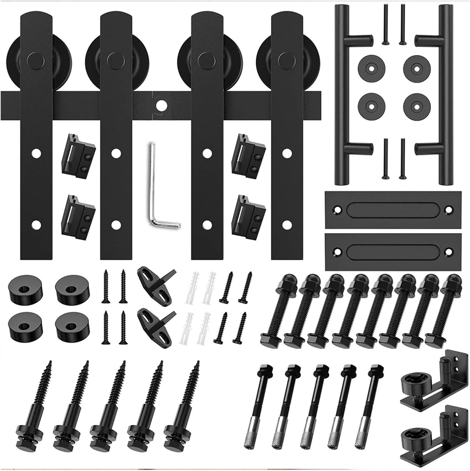 Sliding Door Hardware Heavy Duty Sturdy Sliding Barn Door Hardware Kit, Door Slides for Double Door Include 2 Door Handle and 2 Floor Guide Set(3040mm)