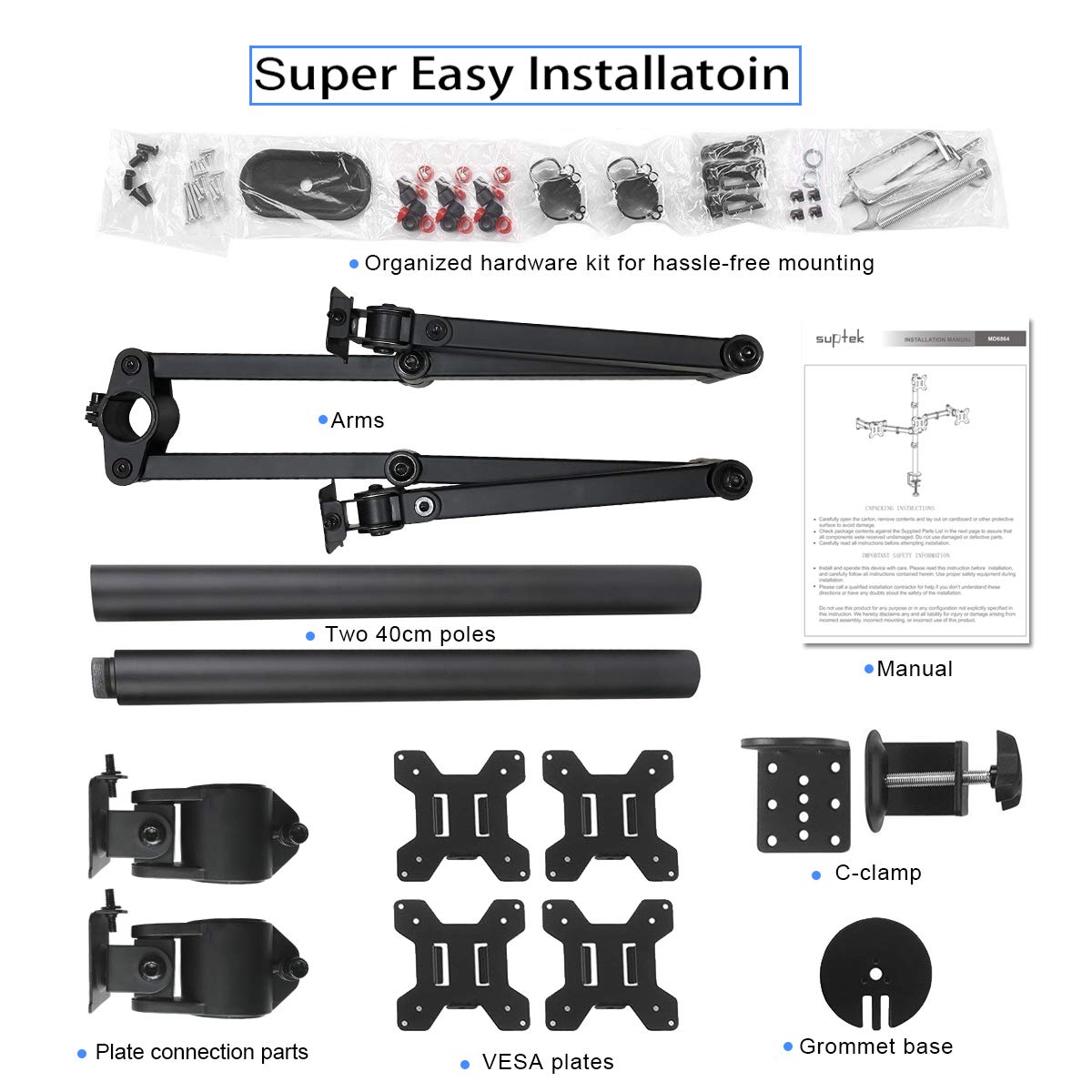 Amazon.co.jp: Suptek Quad LED LCDモニター スタンドアップデスク