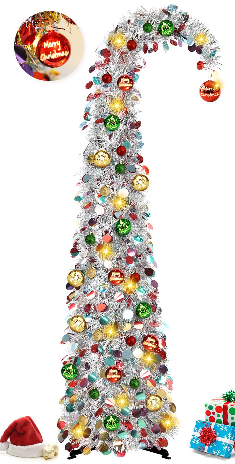 5ft Christmas Tree Collapsible Pop-up Tree with light & 30 Christmas balls