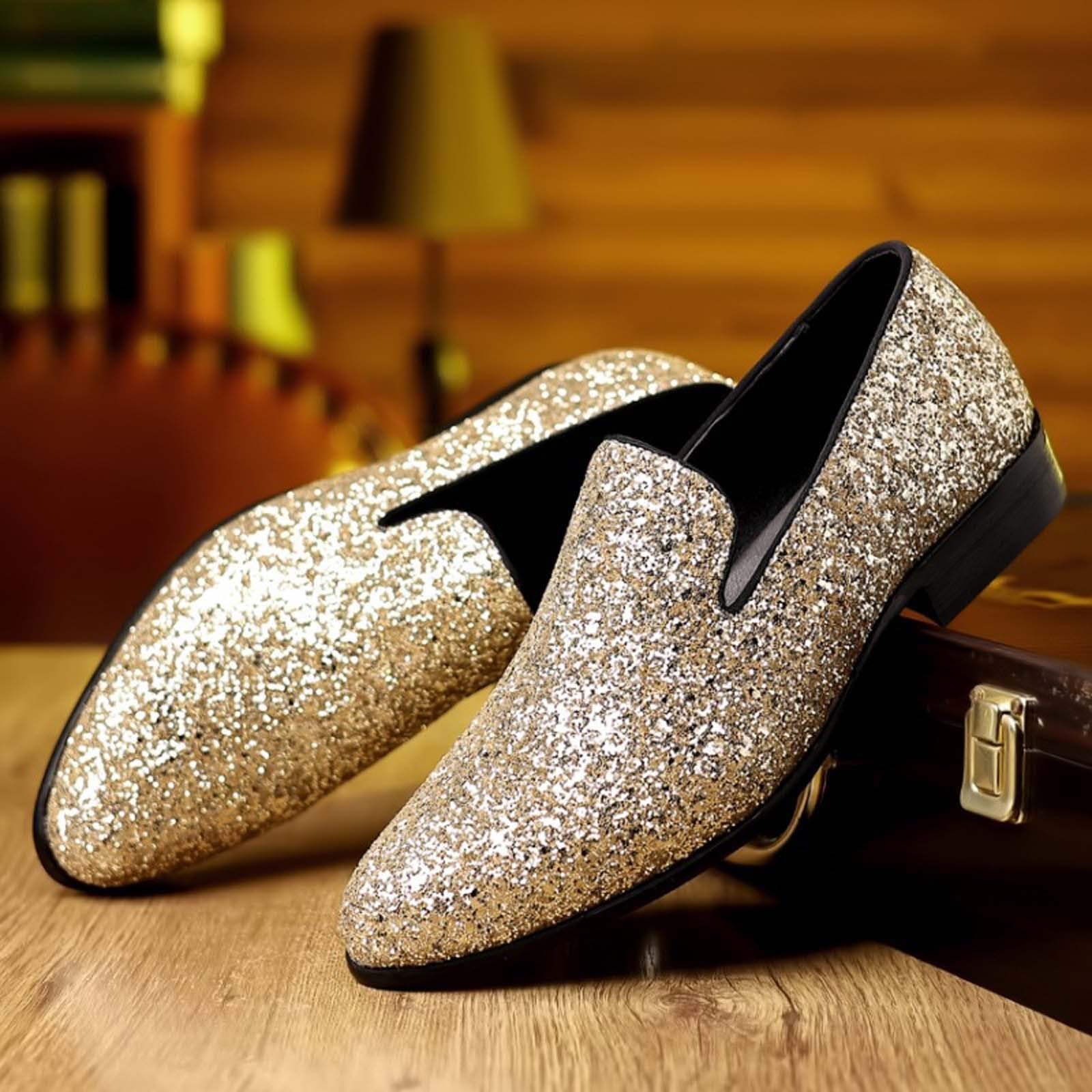 Glitzer Schuhe Herren Silberne Glitzerschuhe Goldene Sneaker Silber Pailletten Schuhe Plateau 70er Jahre Party Tanzschuhe Elegante Partyschuhe Turnschuhe Abendschuhe für Karneval,Hochzeit