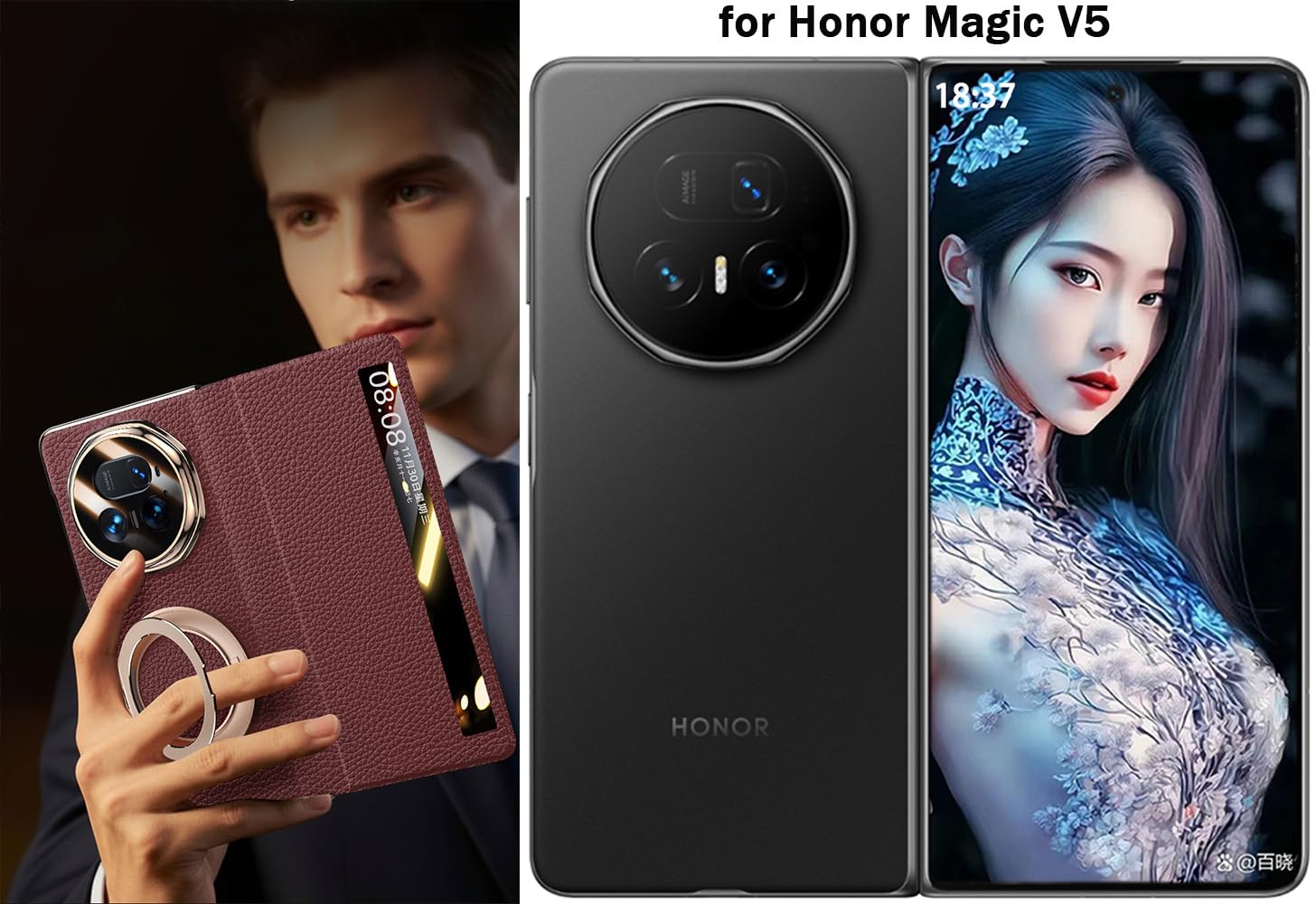 Custodia Intelligente in Pelle per Honor Magic V5. Chiusura Magnetica. Cover/Shell per Magic V 5