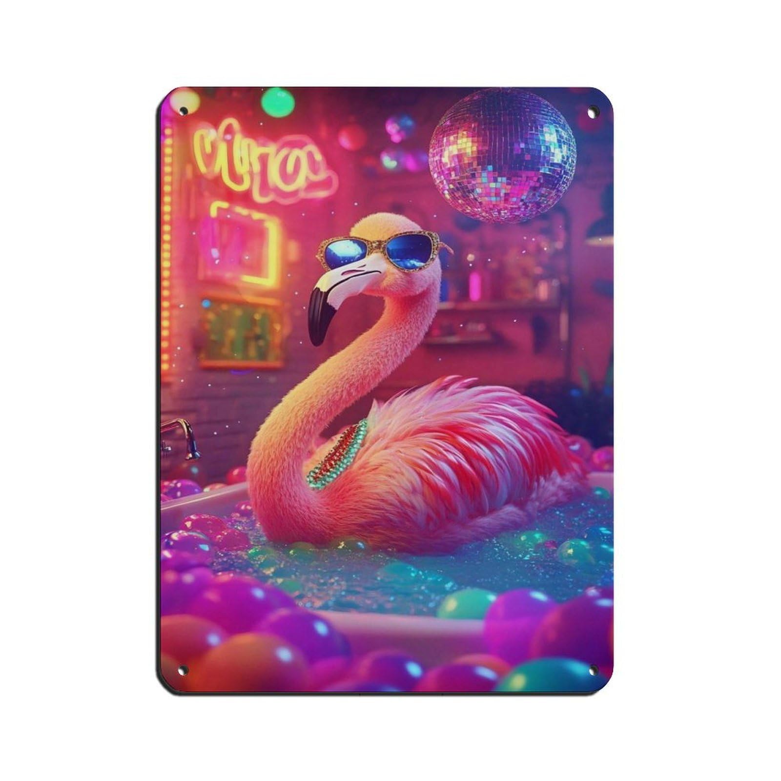 Flamingo Art, Neon Lights Decor Retro Poster Metal Tin Sign Chic Art Retro Iron Painting Bar People Cave Cafe Family Garage Poster Wall Decoration 12x16inch(30x40cm)