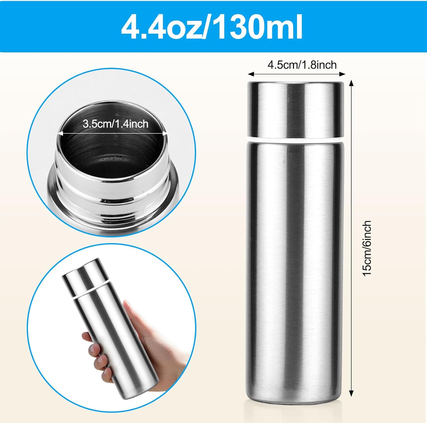 4 Pack Mini Water Bottles, 4.4 Oz Insulated Stainless Steel Bottle, Slim Purse Water Bottles, Leak Proof Flask Keeps Drink Cold and Hot for Purse Women Lunch Bag Coffee (Silver)