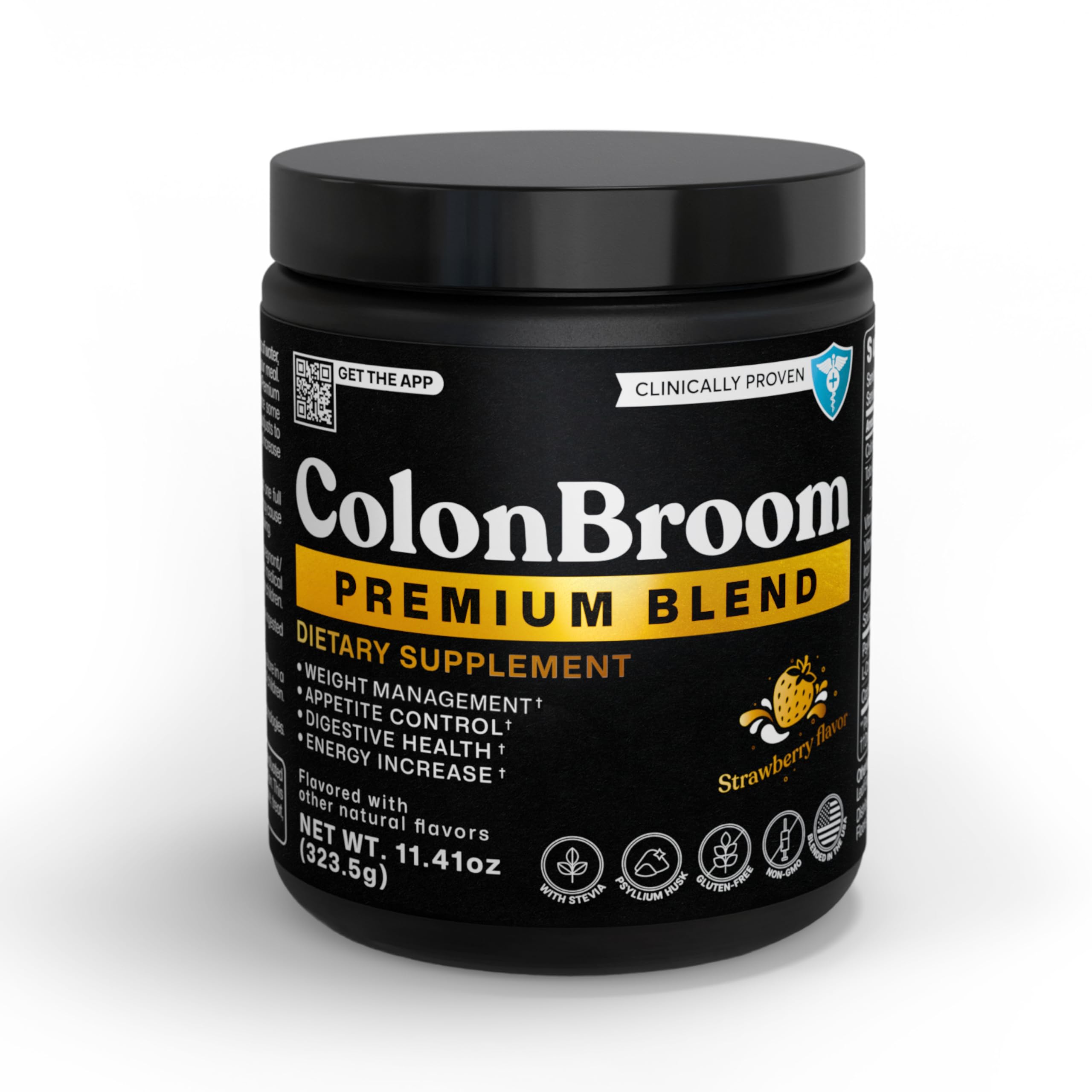 ColonBroomPremium Powder Supplement (Strawberry) - Colon Broom Psyllium Husk Fiber Powder Drink - Gluten Free, Non-GMO Colon Cleanse for Bloating Relief & Gut Health, 50 Servings