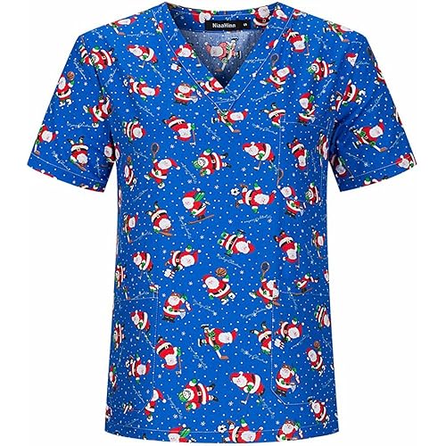 Scrub Tops Women Plus Size V-Neck Fun T Shirts Health Care Center Holiday Working Uniforms