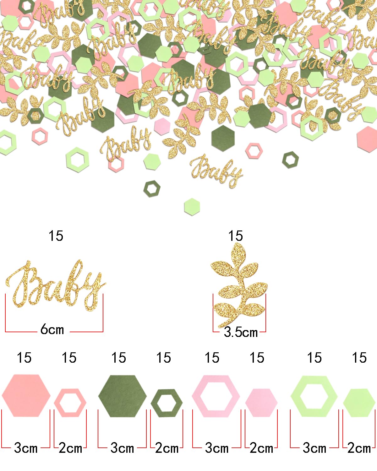 Confeti rosa y verde para baby shower, decoración con purpurina dorada, confeti de cumpleaños para bebé, revelación de género, fiesta, decoración de mesa, 150 unidades