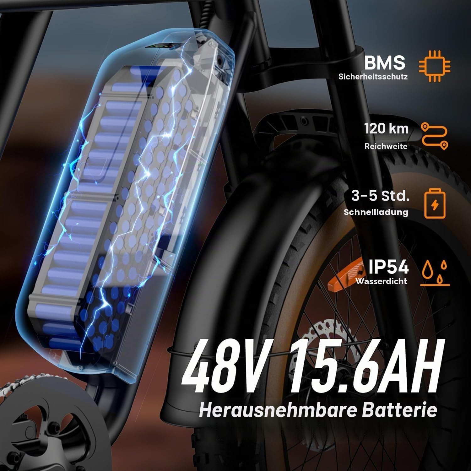 URLIFE 20" x4 Elektrofahrrad für Erwachsene, E-Mountainbike mit 48V 15,6Ah abnehmbarem Akku, LCD Display, 7-Gang, Reichweite bis zu 120km, All-Terrain Fat Tire E-Bike mit Vollfederung