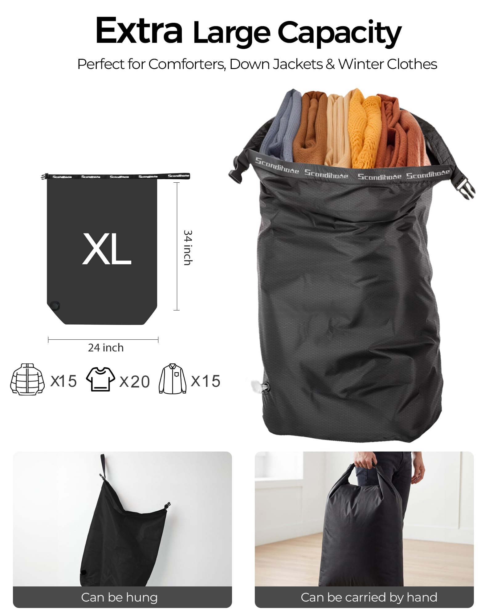 Sacco portabiancheria da viaggio, senza pompa, a compressione sottovuoto, extra large, riutilizzabile, impermeabile e lavabile, ideale per valigie, accessori essenziali per viaggi su strada