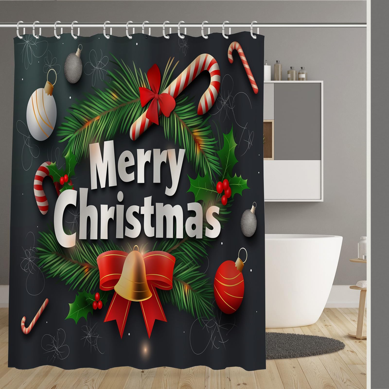 Rideau de douche 180x200cm imperméable avec crochets pour salle de bain
