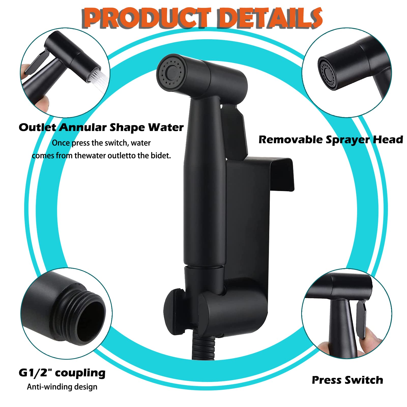 xocome Bidet-handdoucheset, premium dubbele functie, geborsteld roestvrij staal, met G1/2 inch T-ventiel en een G3/8 inch-adapter, voor douche, badkamer, hygiëne, toiletpapier, luierreiniging