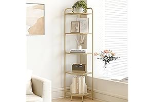 Elegant Corner Bookshelf in Gold Finish