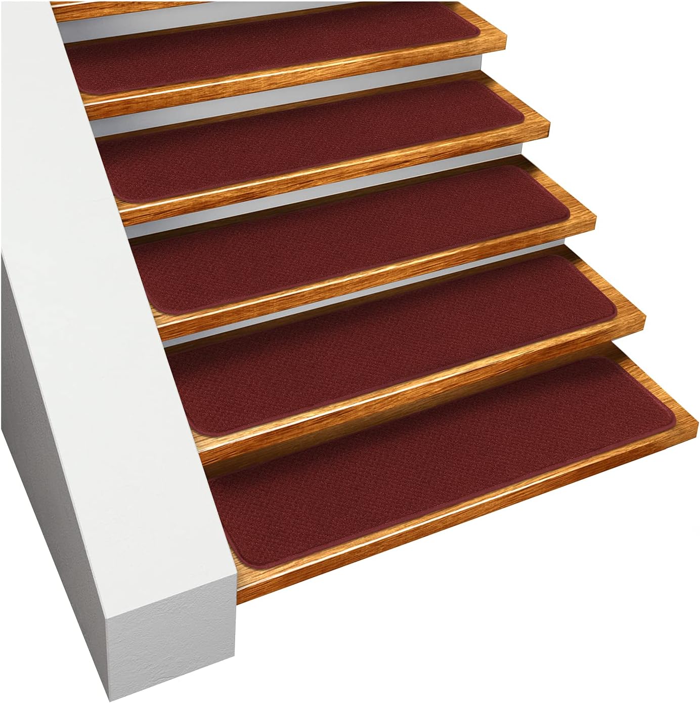 House, Home and More Set of 15 Skid-Resistant Carpet Stair Treads - Burgundy Red - 9 Inches X 36 Inches