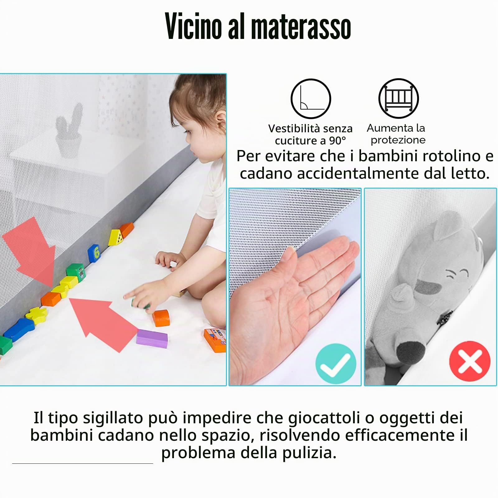 UISEBRT Barriera per Letto Bambini, sponda letto barriera protettiva Regolabile, Barriera Protezione, AltezzaRegolabile 150 cm, per Neonati Bambino, con motivo orso, grigio