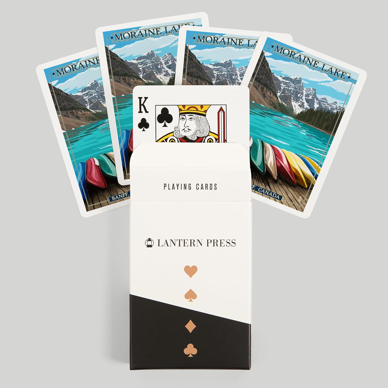 Lantern Press Banff, Alberta, Canada, Moraine Lake and Canoes, Painterly, 52 Playing Cards for Adults, Poker Size Card Deck