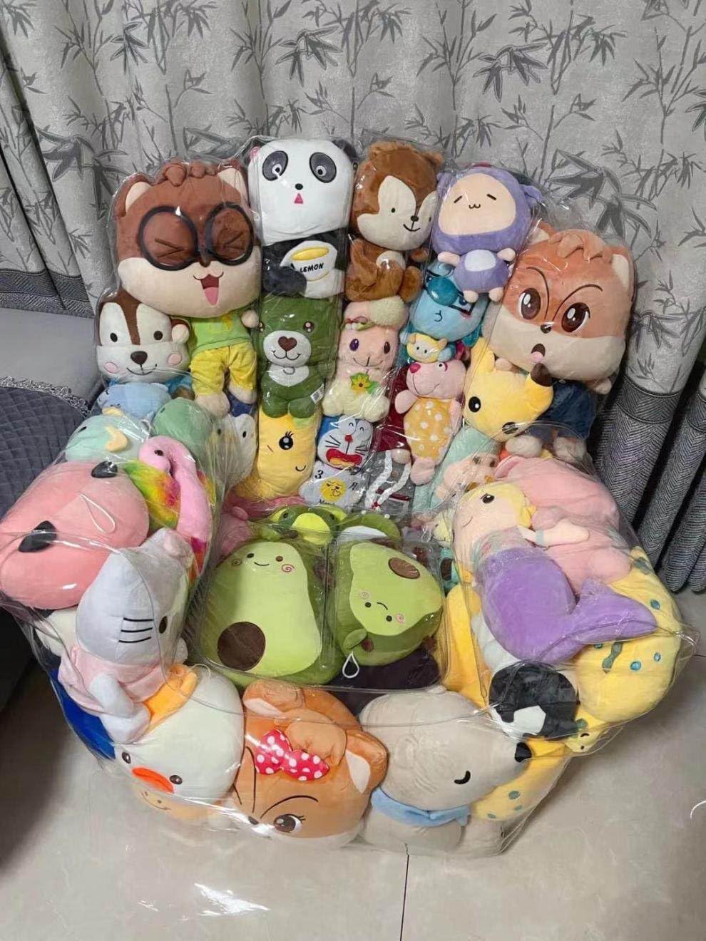 Clear Large Bean Bag Chair Cover for Stuffed Animal Storage | Transparent PVC Toy Organizer with Zipper for Kids Room | Holds Plush Toys | Size 100x90cm (39x35 Inches)