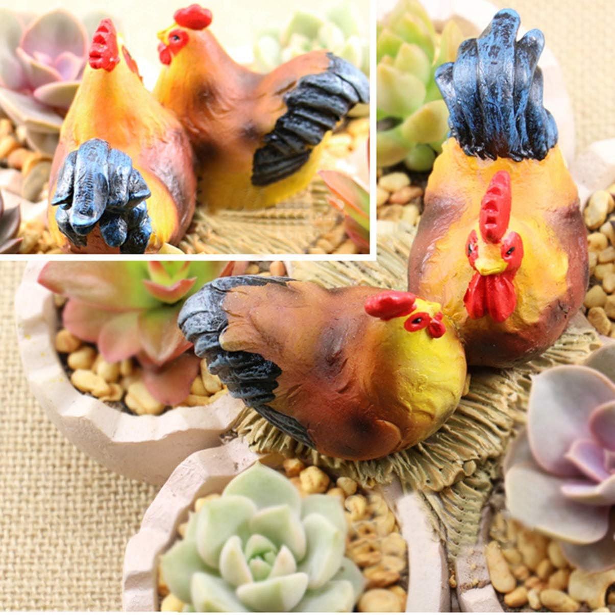 Succulent Plant Pots Easter Egg Flowerpot Resin Rustic Chick Family Bonsai Planter Succulent Container Planting Pot for Spring Easter Indoor Outdoor Garden Decoration Rooster Figuirine