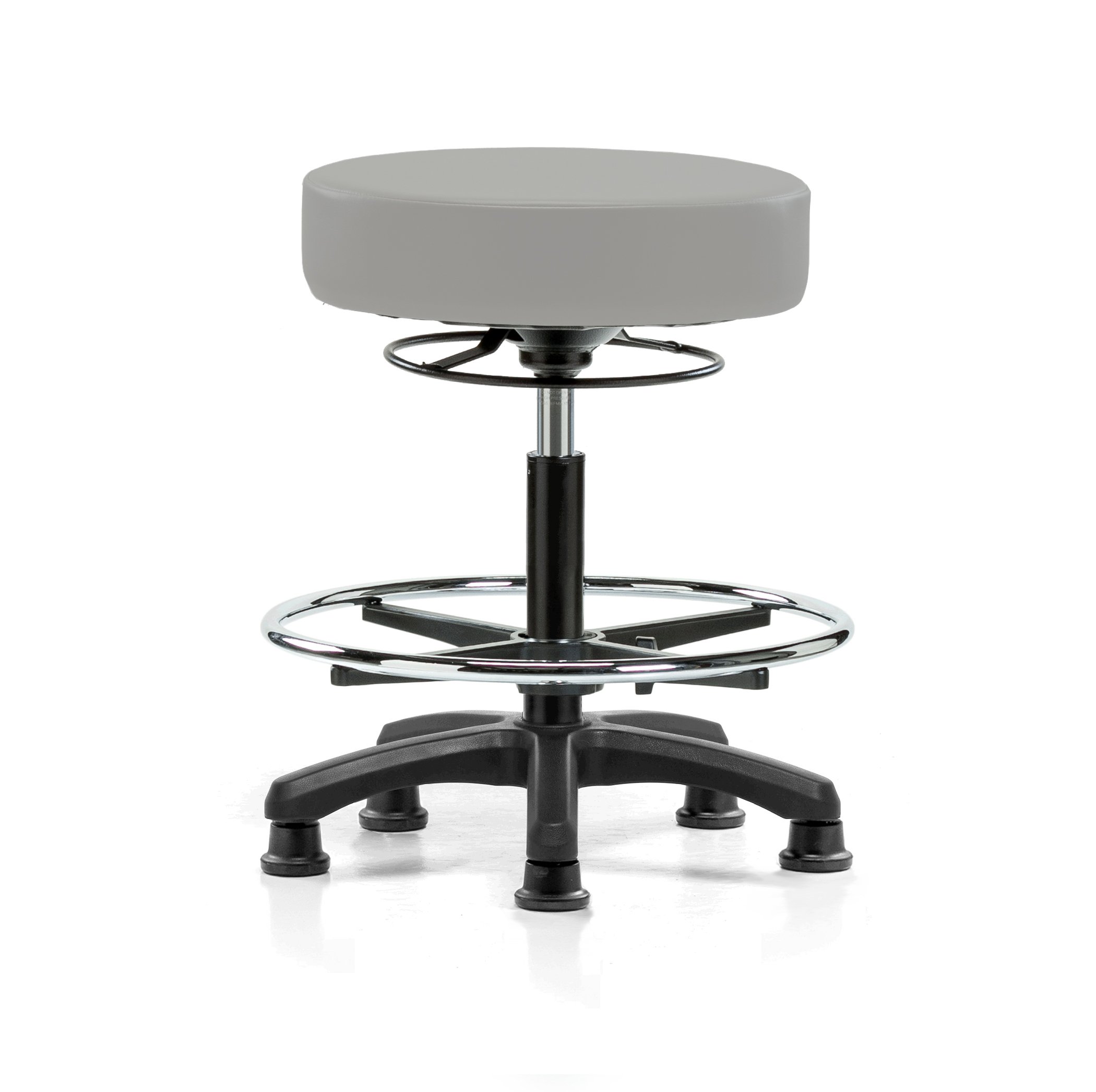 Perch Lab Stool with Foot Ring, Glides, 20.75-27.75", Grey Vinyl