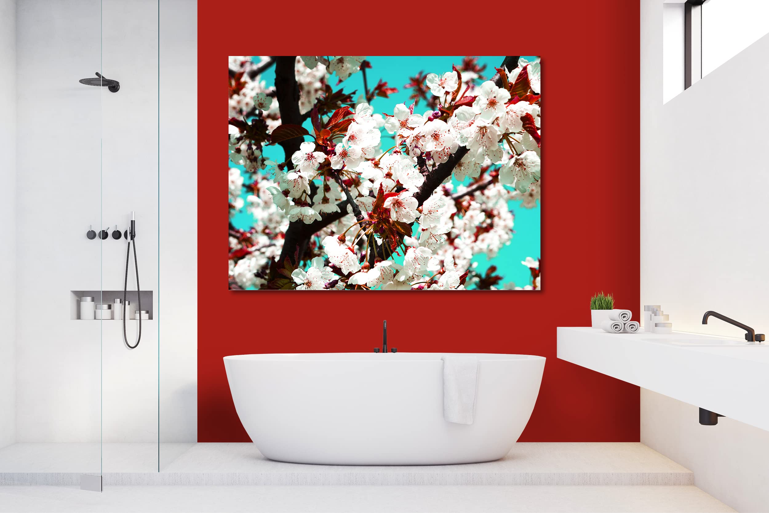 Glücksvilla - Fiori di ciliegio 2 (tela 2 cm, 120 x 90 cm) | varie misure - quadro murale orizzontale - giardino fiori fioritura pianta natura botanica albero ramo mela
