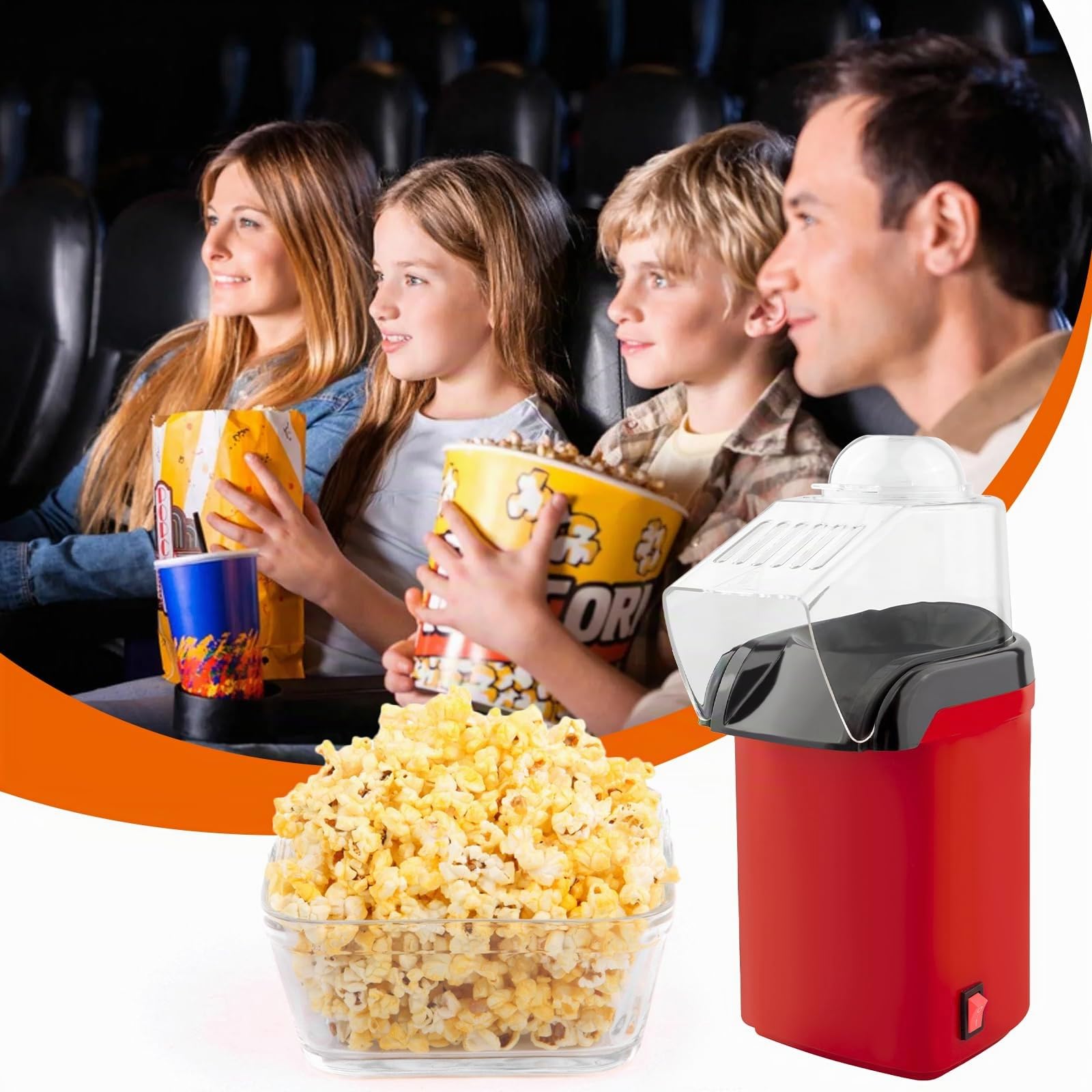 Macchina per popcorn ad aria calda, Mini macchina per popcorn ad aria calda senza olio, 1200 W, piccola macchina per popcorn, 3 minuti rapidi, funzionamento con un tocco, macchina per popcorn per casa
