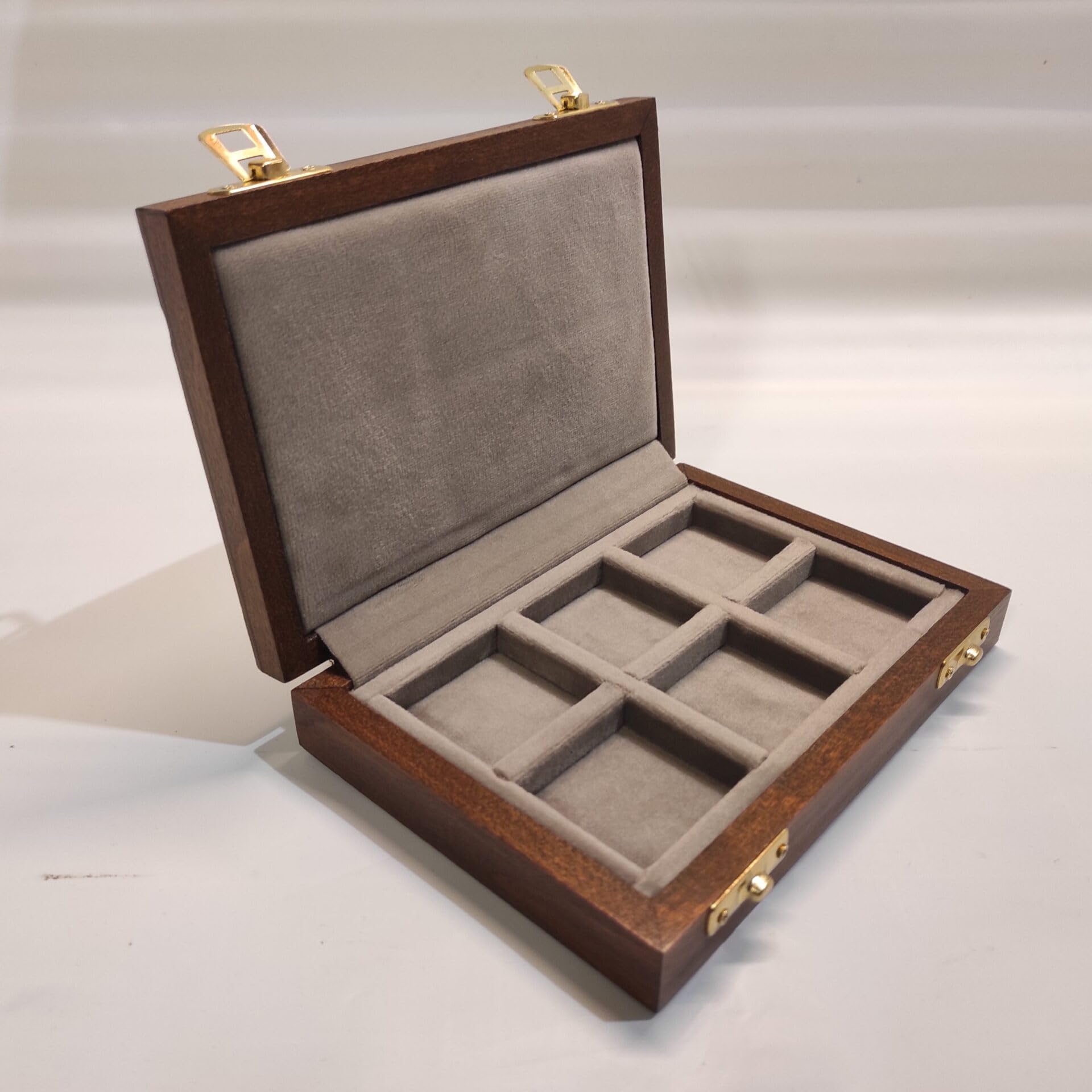 Cofanetto per monete da collezione 6 caselle 40x40 mm in legno massello e velluto, numismatica, fatto a mano in Italia - Coins&More