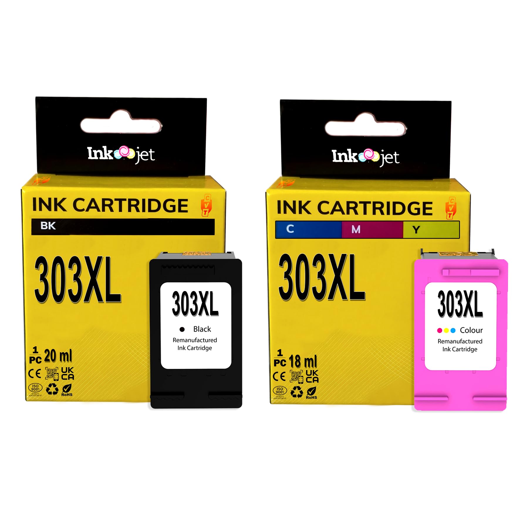 CVT - 303XL Cartucho de Tinta Negro + Color Compatible 303 XL para HP Envy Photo 6220 6230 6232 7120 7130 7132 7820 7830 7832 AIO