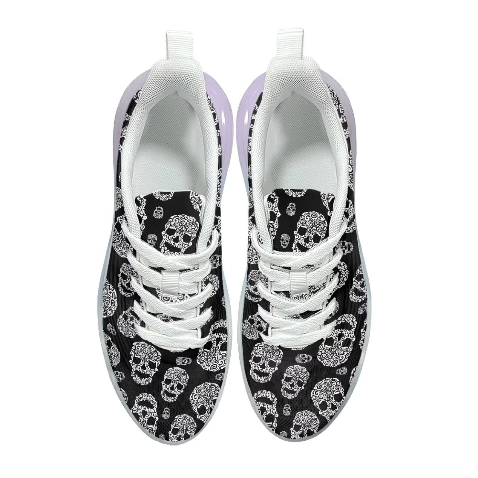 Scarpe da ginnastica da donna, da corsa, in rete, da palestra, da passeggio, Teschio nero., 36 EU
