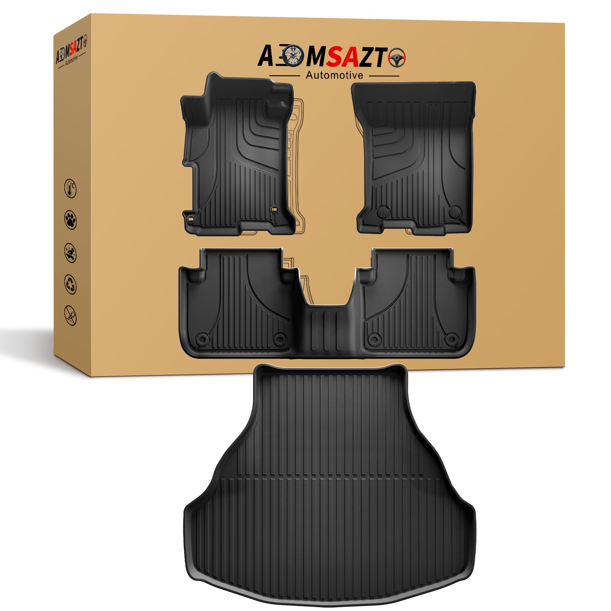 Floor Mats for Honda Accord 2013-2017: Floot Liners & Cargo Mat for 9th Gen Accord (No for Coupe|Hybrid) All Weather 1st & 2nd & Trunk Mat Full Set, Black