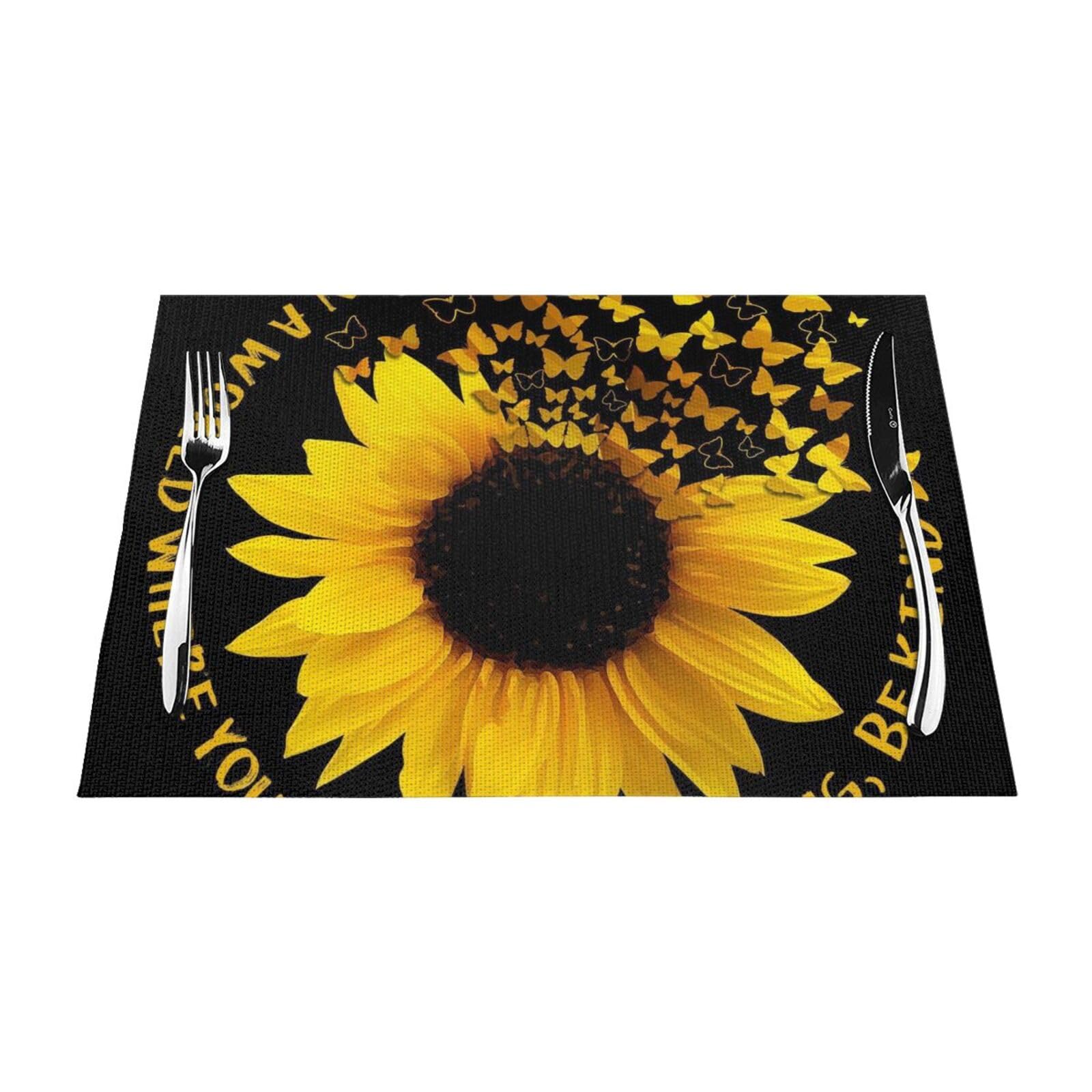 PVC Placemat Set of 1 PCS, 45x30 CM, butterfly and sunflower Printed Non-Slip Heat Resistant Place Mats for Kitchen Dining Table Indoor Outdoor
