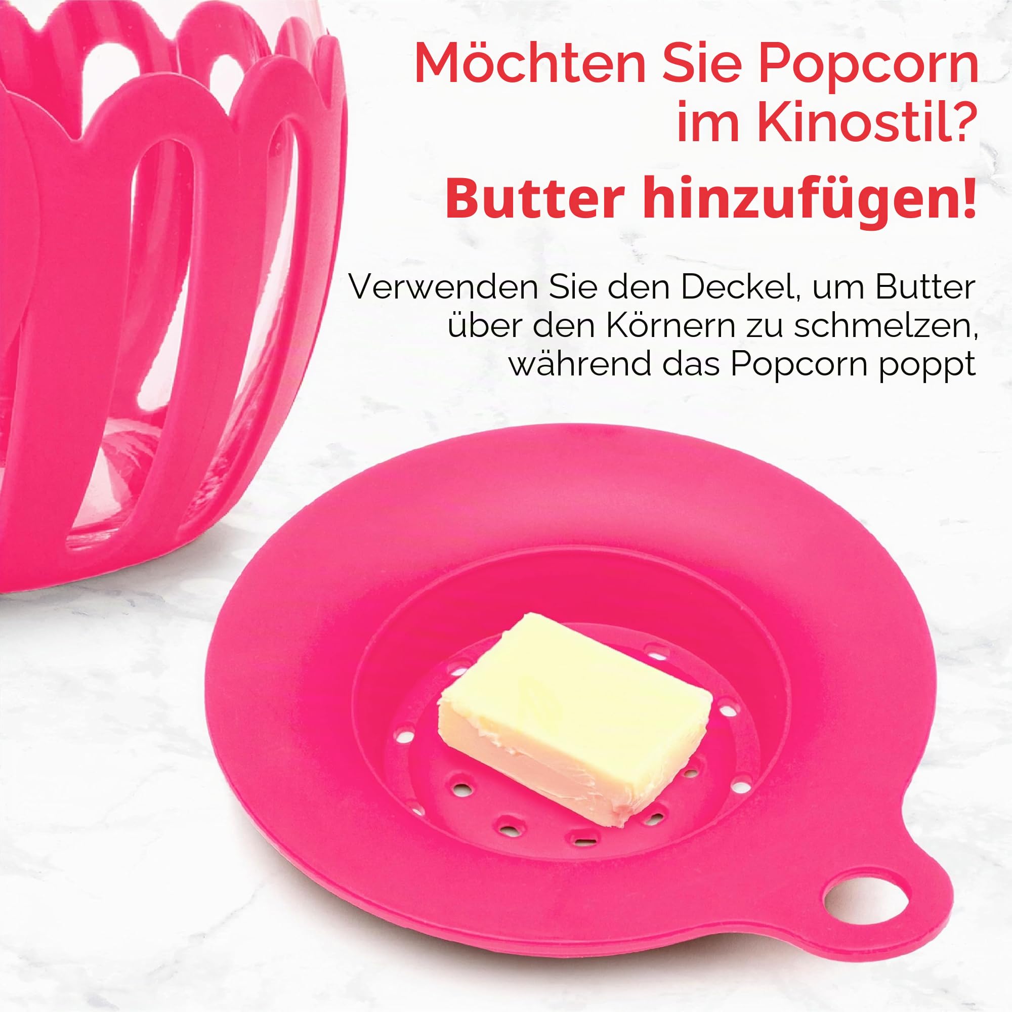 Ecolution patentierter Micro-Pop Mikrowellen-Popcorn-Popper, Borosilikatglas, hot pink