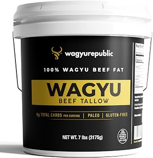 Wagyu Republic Beef Tallow ⎸ Grass Fed Wagyu Beef Tallow, Great for Cooking Steak or as Tallow Balm ⎸ Keto, Gluten Free Protein Snacks for Adults, Perfect for Whole 30 or Carnivore Diet ⎸7lbs