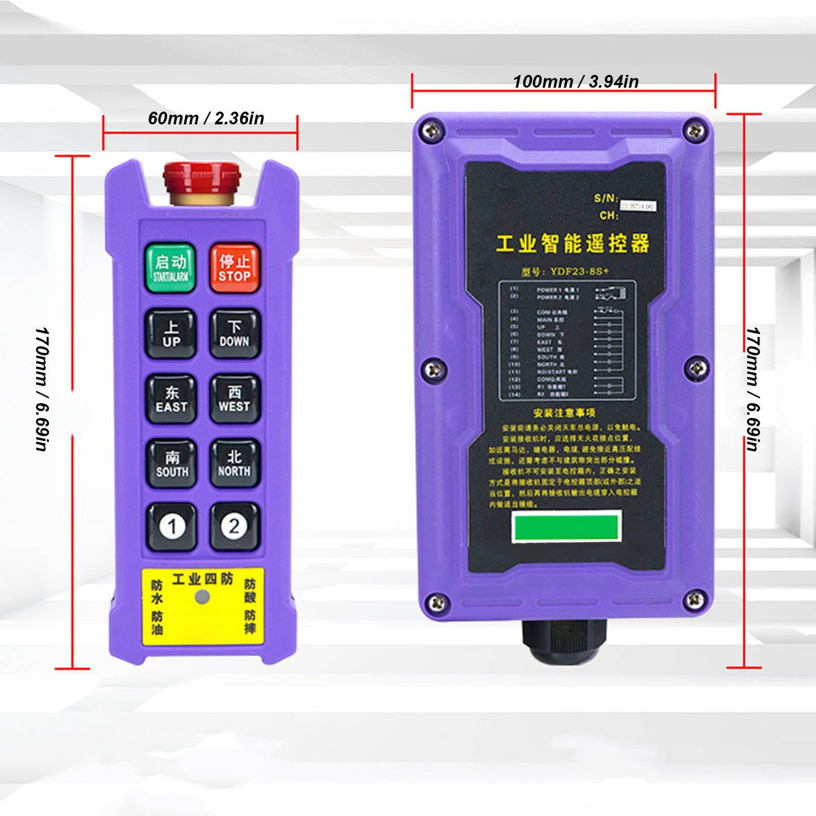 Cocoarm Telecomando Wireless per Gru Kit Telecomando Wireless Industriale in Nylon Portata 300 M IP67 Ricevitore LED con Risposta 0,01 S per Gru Paranchi Trasportatori CNC (nylon4)