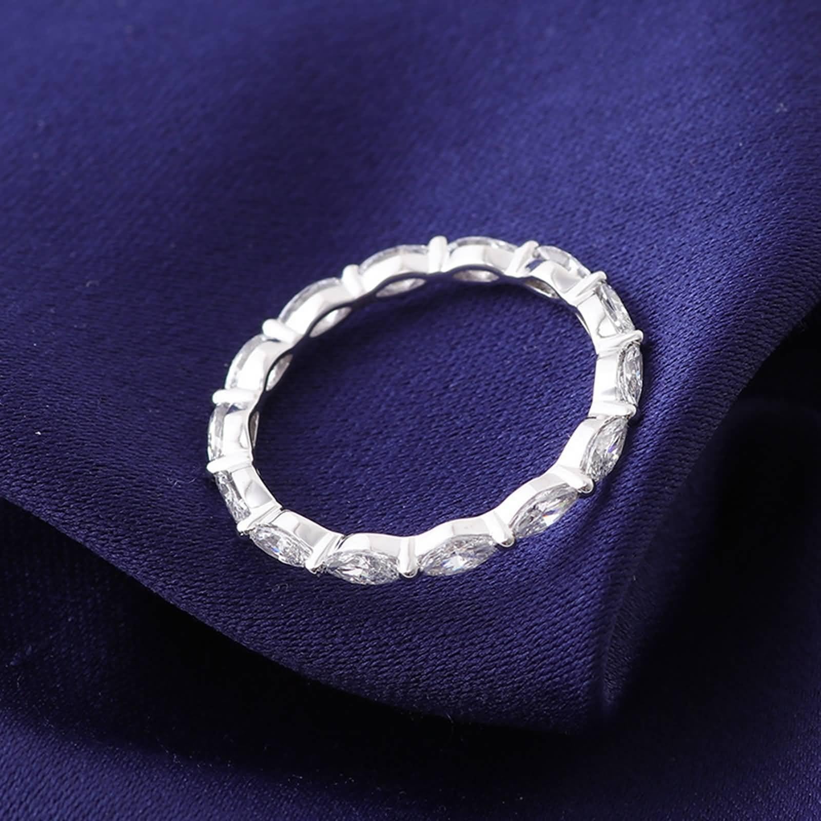 Anillo de graduación, anillo de banda de moissanita marquesa blanca plateada para aniversario, anillo de joyería para mujer